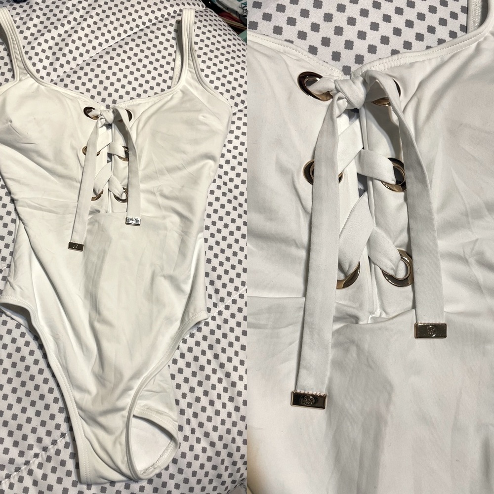White Lace up MK bathing suit.